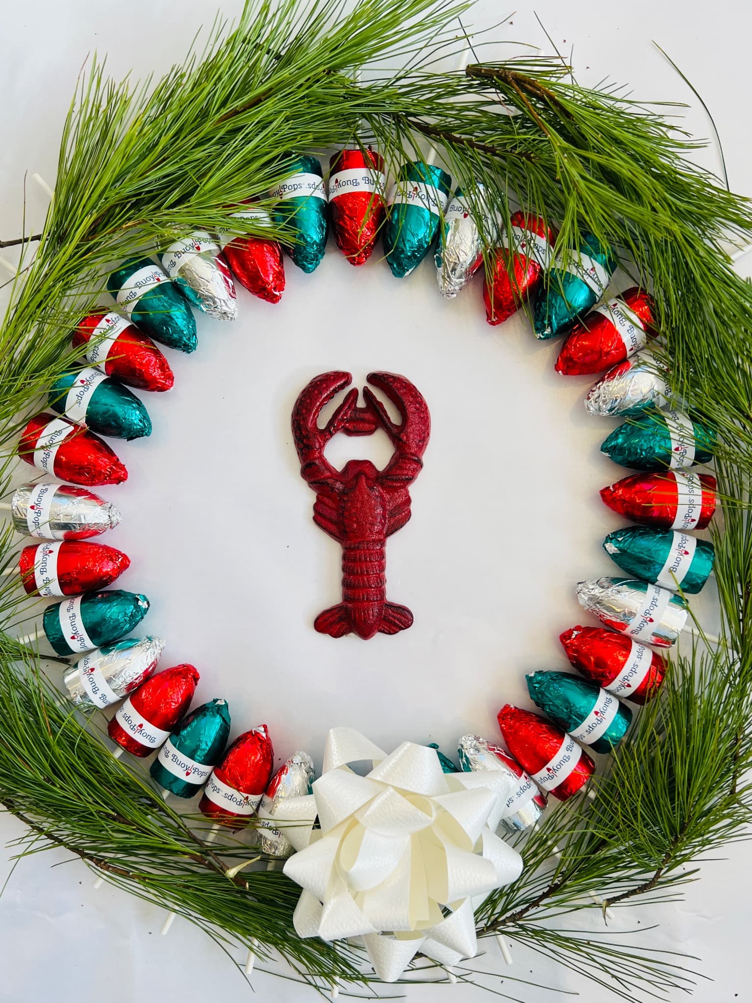 Holiday wreath made with Buoy Pops